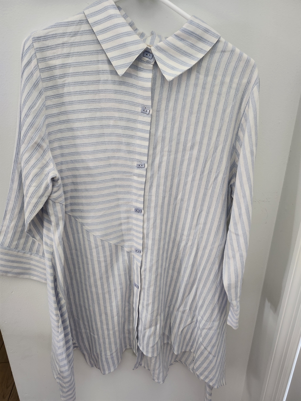 Soft Surroundings Pale Blue and White Striped Button-Down Shirt